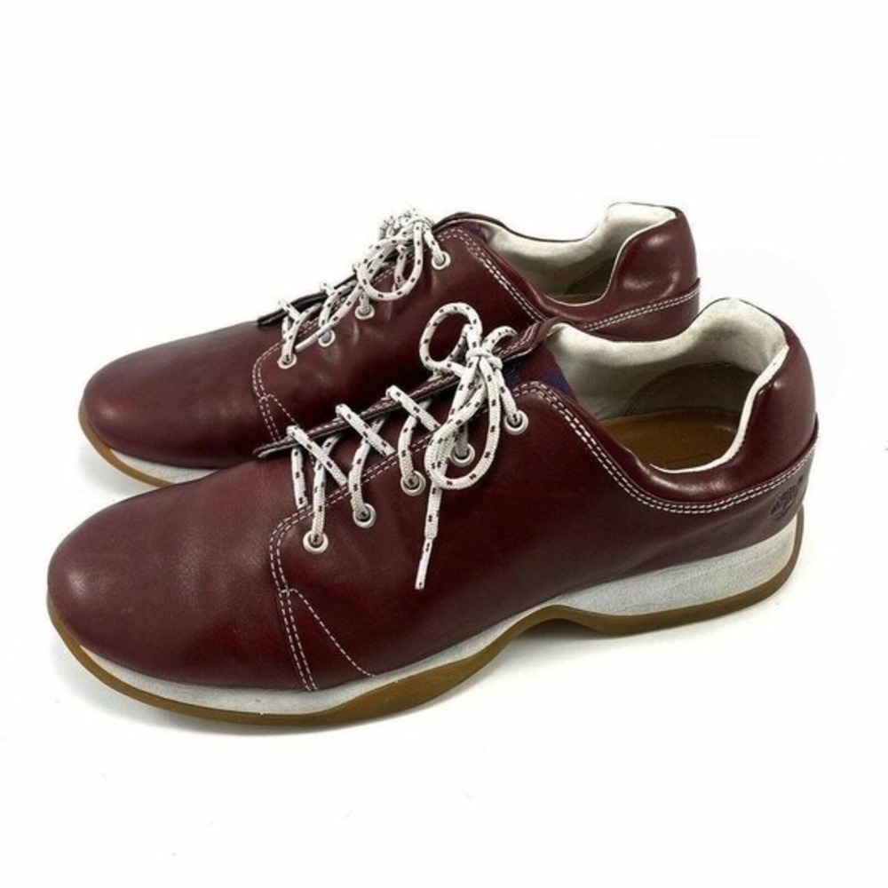 Timberland Leather Oxford Mens 9.5 Burgundy Smart Comfort Casual Walking Shoe